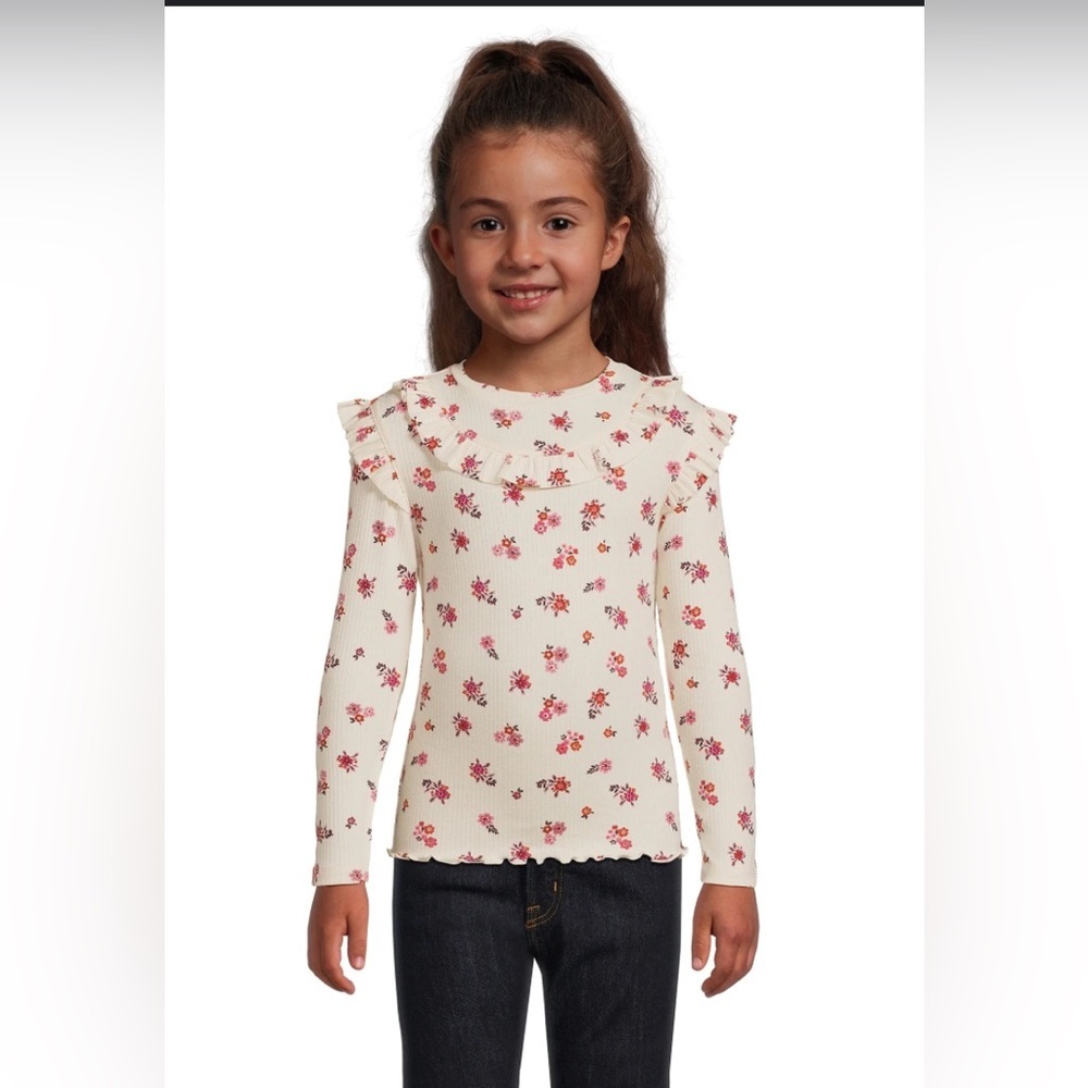 365 Kids from Garanimals Girls Ruffle Rib T-Shirt with Long Sleeves